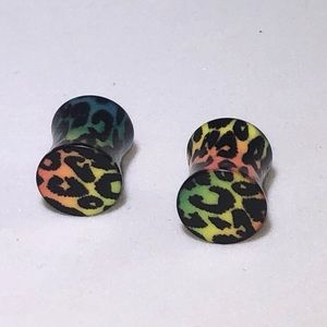 Double Flare Rainbow Leopard Print Ear Plugs/Gauge
